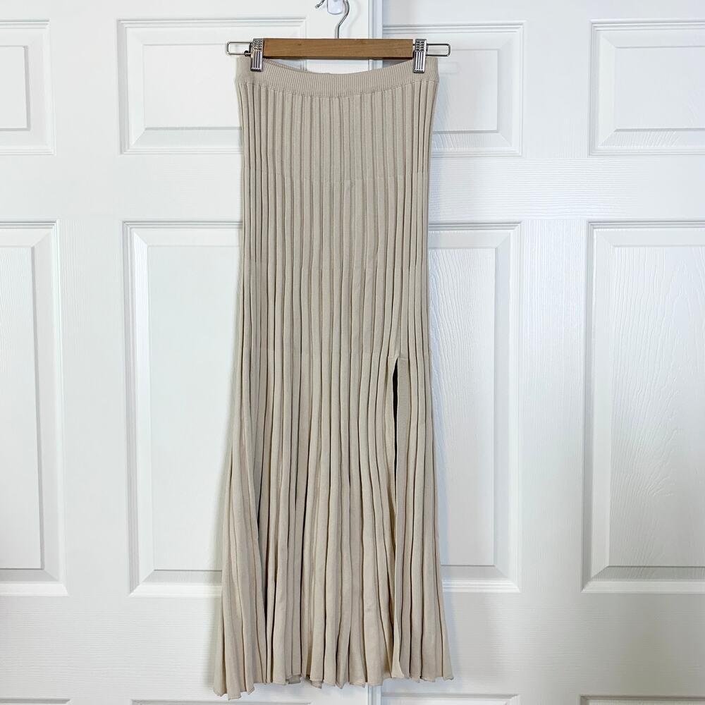 Dissh Ada Pleated Rib Knit Midi Maxi Skirt Slit Stone Size Small - Picture 5 of 8